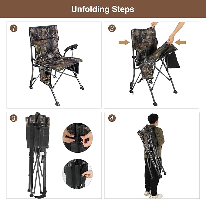 REDCAMP Oversized Hunting Chairs for Blinds with Thickened Cotton, Portable Folding Camo Padded Camping Chairs for Adults Hunting Seats with Hard Arms for Outside Outdoor, Camouflage