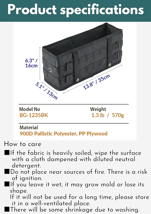 camping moon Side Storage Bag Outdoor Storage Box for Field Rack Black BG-1235BK (Black)