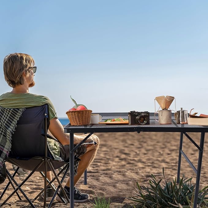 3x2 FT Folding Grill Table, Portable Camping Table for Outside, Adjustable Height Folding Table with Desktop & Mesh Bag, Lightweight Outdoor Table for Camping, Picnic, BBQ