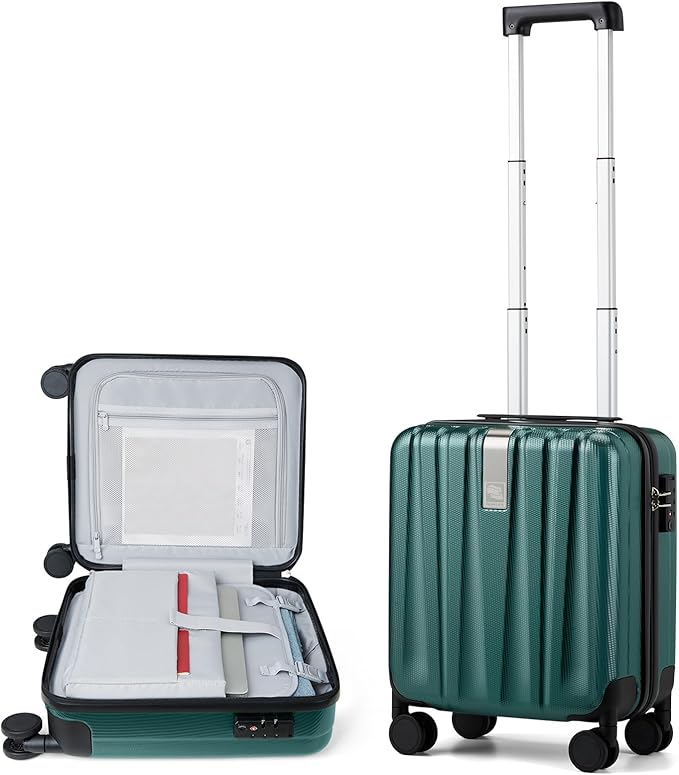 Hanke 16 Inch Underseat Carry on Luggage with Wheels,Small Hard Shell Suitcases for Weekender,Tsa Approved Lightweight Travel Luggage Suitcase for Womem Men,Blackish Green.