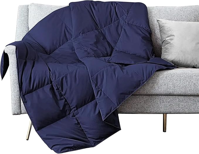 puredown® Soft Feather Down Throw Blanket Lightweight Packable Couch Throw for Indoor and Outdoor Use, 50"X70", Navy