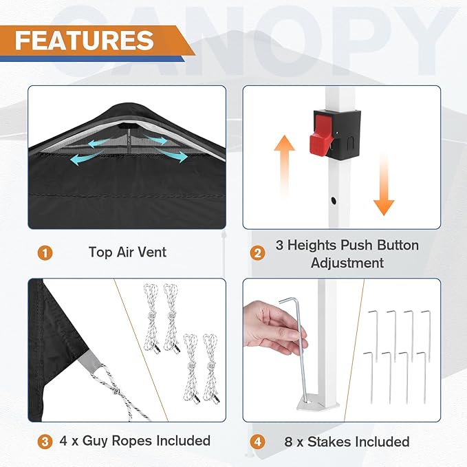 EAGLE PEAK Pop Up Canopy Tent with 1 Sidewall, Easy Setup Event Tent, Outdoor Sun Shade, Wheeled Carry Bag, Stakes and Guy Ropes, Instant Canopy 10x10, Black