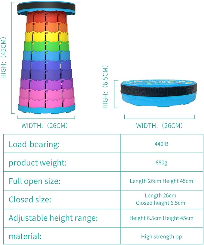 ALEVMOOM Upgraded Portable Collapsible Folding Stool Retractable Telescoping Stool for Adults Sturdy Capacity 440lbs Camping Chair for Outdoor Hiking Garden BBQ