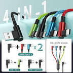 Travel Essentials 90 Degree Multi Charging Cable [2Pack 5FT], Right Angle 4 in 1 Charging Cable, USB Cable Charging Cords with IP/Type C/Type C/Micro Port, Compatible with Most Cell Phones and More