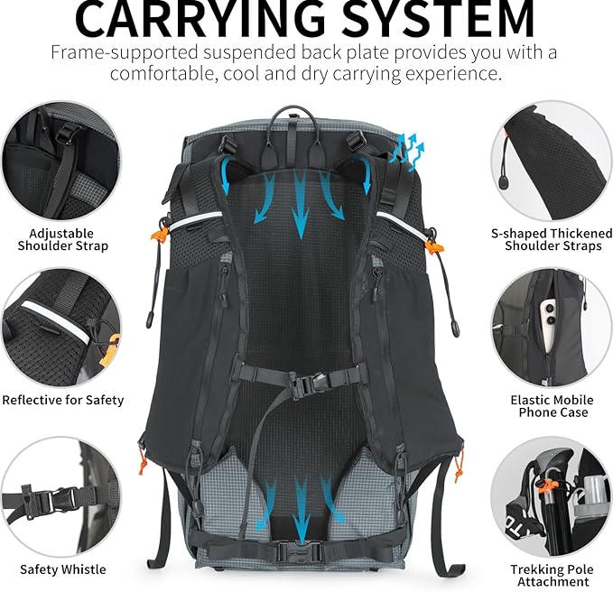 Hiking Backpack for Men and Women, 30L Waterproof Camping Backpack with 3L Water Bladder and Rain Cover, Lightweight Outdoor Sport Travel Daypack Rucksack for Climbing Cycling (Dark gray)