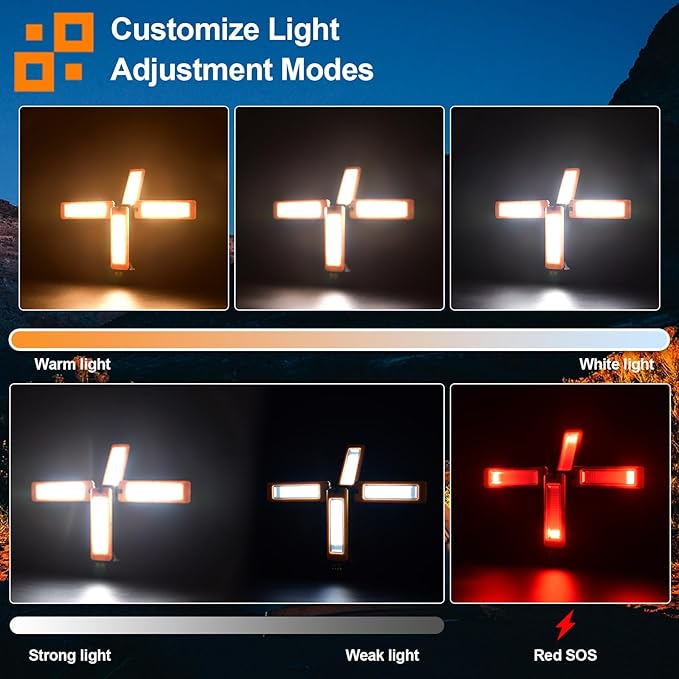 13200mAh Rechargeable Solar Work Light, IPX4 Waterproof with Folding Stand Support and Portable Carrying Bag, 8000 Lumen Stepless Dimmable, 4 Lighting Modes, White/Warm/Warm White (Remote)