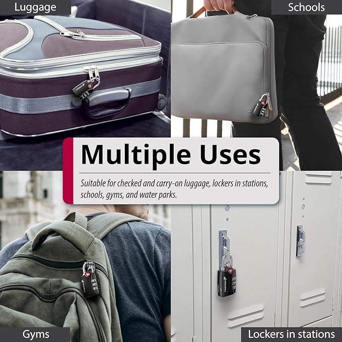 Fosmon TSA Approved Locks for Luggage. Suitcase Locks with Open Alert Indicator, 3 Digit Combination Padlock with Alloy Body for Travel, Backpack Zipper Anti Theft, Locker, Gym, Gun Case, Tent