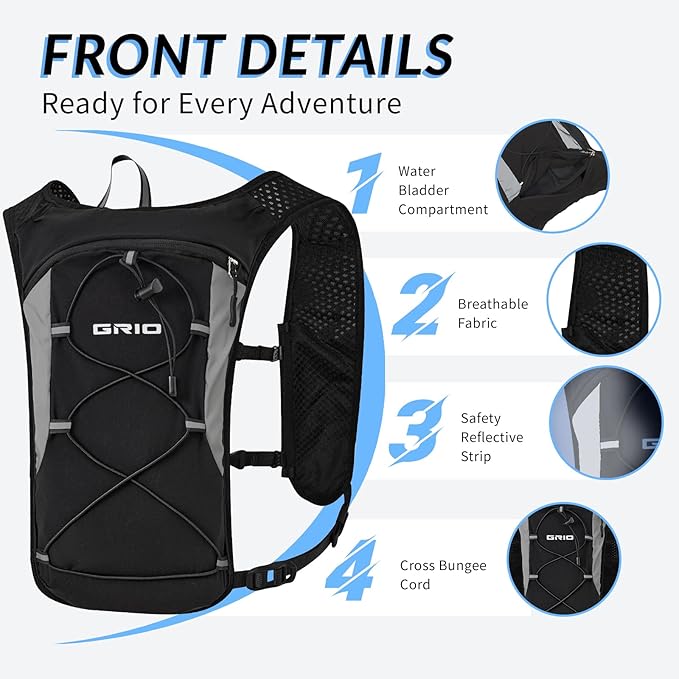 Running Vest for Women Men, Adjustable Chest Straps Running Hydration Vest with 1.5L Water Bladder, Lightweight Breathable Reflective Hydration Pack for Marathon, Trail, Hiking, Cycling