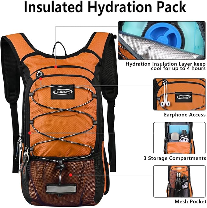 Insulated Hydration Pack Backpack with 3L BPA Free Leak-Proof Water Bladder, Keep Liquids Cool for Up to 5 Hours, Daypack for Hiking, Running, Cycling, Hunting, Climbing