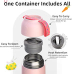 Thermo for Hot Food for Adults Kids | Wide Mouth, 18 oz Insulated Food Jar with Spoon, Leakproof Soup Thermo for School Office Travel, Thermal Steel Lunch Container Easy to Carry (Pink)