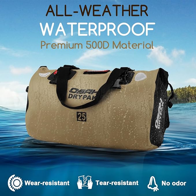 Waterproof Duffel Bag - Motorcycle Dry Bag Tail Bag with Large Storage Space, Waterproof Luggage Duffle Bags with Outer Mesh Zipper Pocket for Camping, Kayaking, Fishing & Traveling