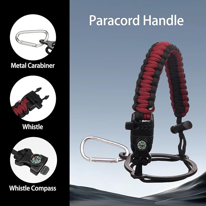 Insulated Water Bottle 40oz,Triple Wall Vacuum Stainless Steel(Dishwasher Safe),Leak Proof & Non-BPA,Flask Jug with Paracord Handle & Straw Spout Lids Sports Red