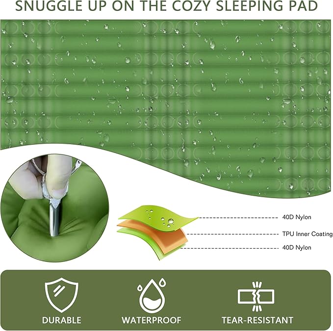 Double Self-Inflating Camping Mattress, with Pillow and Built-in Foot Pump, Comfortable & Portable for Backpacking, Hiking and Camping with Portable Storage Bag