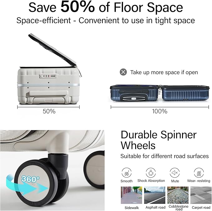 Hanke 16 Inch Underseat Carry On Luggage with Wheels,Small Hard Shell Suitcases for Weekender,Top Opening Lightweight Travel Luggage Suitcase for Womem Men,Ivory White.