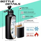 87oz 128oz Insulated Water Bottles - Keep Cold-48h Hot-24h Gallon Water Bottle with Straw, Vacuum Stainless Steel Water Flask Leak Proof, Metal Large Water Jug with Carrier Sleeve, Paracord Handle