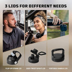 ONETIGRIS 32 oz Insulated Water Bottle with Straw - Tactical Stainless Steel Water Jug, Leakproof Wide Mouth Sport bottle with 3 Lids and Sleeve for Travel, Gym, Camping, Hiking