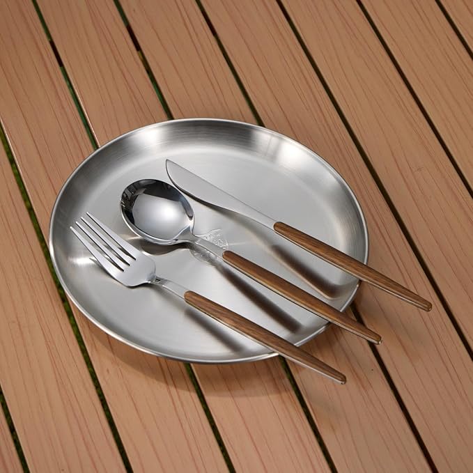 Camping Kitchen Tableware Mess Kit, Bowls&Dishes Set for 4 Person- 31pcs Utensils Set with Plate Spoon Fork Serrated Knife,304 Stainless Steel Bowl&Cup&Dish,Storage Bag,Backpacking, Hiking Picnic