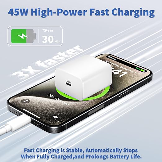 45W Charger iPhone 17 16 15 Pro Max,2Pack Super Fast USB C Charger Block Travel Plug 2Pack Long 6FT USBC to C Cable Quick Charging for Apple iPhone 17/Pro/17 Air/ 16/16 Pro/16 Plus/15/Plus/Pro/Pro Max