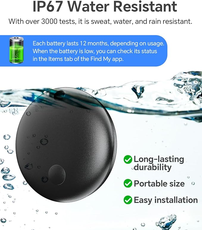 Air Tracker Tag IP67 Waterproof Bluetooth Tracker, Keychain Finder, Item Locator for Bags, Backpacks, Luggage, Pets, Wallets (Android Only Black-2)