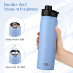 HASLE OUTFITTERS Insulated Water Bottle 22 oz Double Wall Stainless Steel Water Bottle Wide Mouth with Straw Lid & Spout Lid Keeps Cold or Hot(Blue,4)