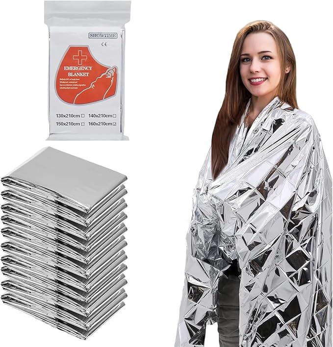Emergency Blankets Mylar Thermal Blanket (10 Pack-Silver) 84"x52" Space Blankets Survival for First Aid,Camping,Car Emergency Kit,Outdoor Camping,Hiking,First Aid,Marathon