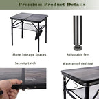 Small Folding Camping Table, 2ft Portable Picnic Table Aluminum 24" x 16", 3 Adjustable Heights Portable Lightweight Table Dining for RV, Picnic, Beach (Black Lava)