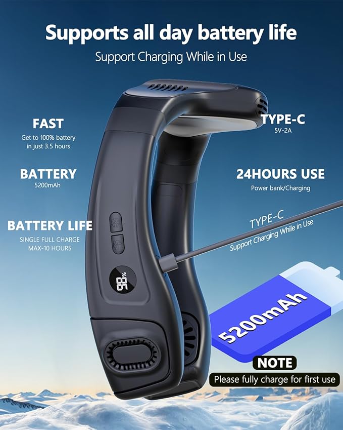 MGUP Neck Air Conditioner with 6 Adjustable levels,Cooling Neck Fan Support 360°Airflow and Cooling Plate,5200mAh Portable Rechargeable Wearable Personal Fan,Fast Cooling for Women/Men