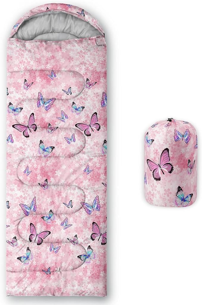 Kids Sleeping Bag for Boys Girls,Rocket Moon Print-Lightweight Warm Portable Outdoor Indoor-Waterproof Cold Weather Resistant Sleeping Bag for Camping Hiking