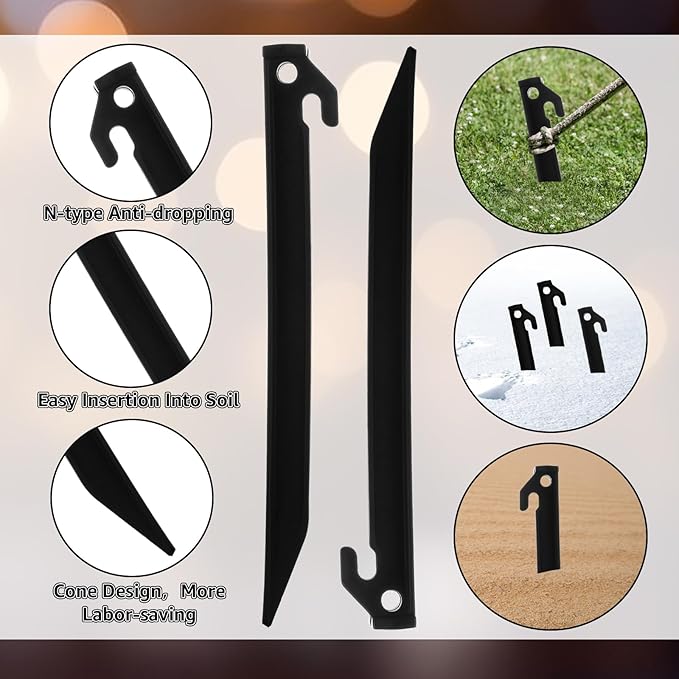 50 Pcs Plastic Tent Stakes 9 Inch Heavy Duty Tent Pegs Spike Hook Stakes Light Safe Tent Stakes, Plastic Inflatable Stakes for Halloween Christmas Garden Decorations Camping Outdoor Lawn Tarp