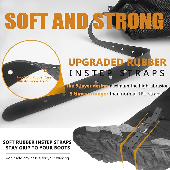 Frelaxy Leg Gaiters Ultra HIGH-Performance Hunting Gaiters, 100% Waterproof Hiking Gaiters with Upgraded Rubber Foot Strap, Adjustable Snow Boot Gaiters