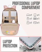 LIGHT FLIGHT Travel Laptop Backpack Women, 17.3 Inch Laptop Backpack with USB Charging Hole, Water Resistant College Bookbag, Black Computer Backpacks for Work,Beige