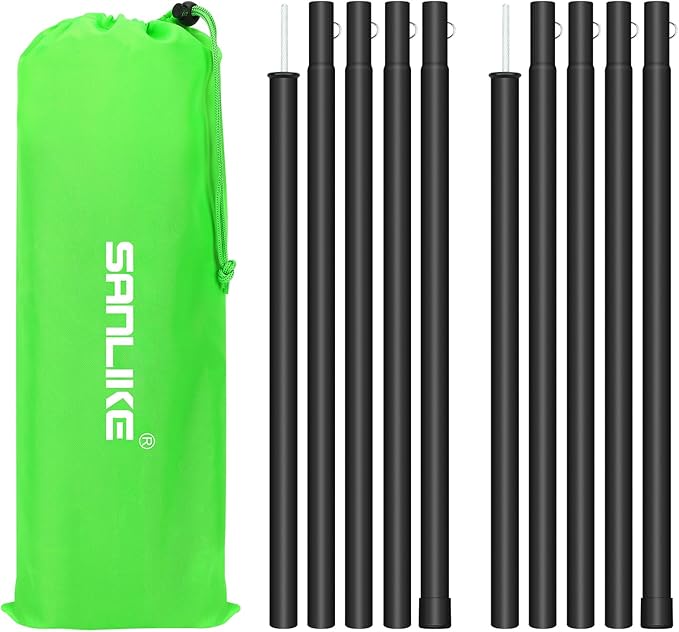 Tent Poles, SAN LIKE Aluminium Telescoping Adjustable Tarp Poles with Portable Bags, Heavy Duty Camping Tent Poles for Awnings Canopy Rain Fly Shelter Set of 2-(5 Sections with Adjustable Length)
