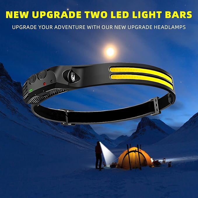 LED Headlamp Rechargeable 3PCS - 230° COB Super Bright Head Lights for Forehead, Hard hat Light for Adults, USB C Headband Flashlight for Work, Hiking, Running, Camping Essentials Gear