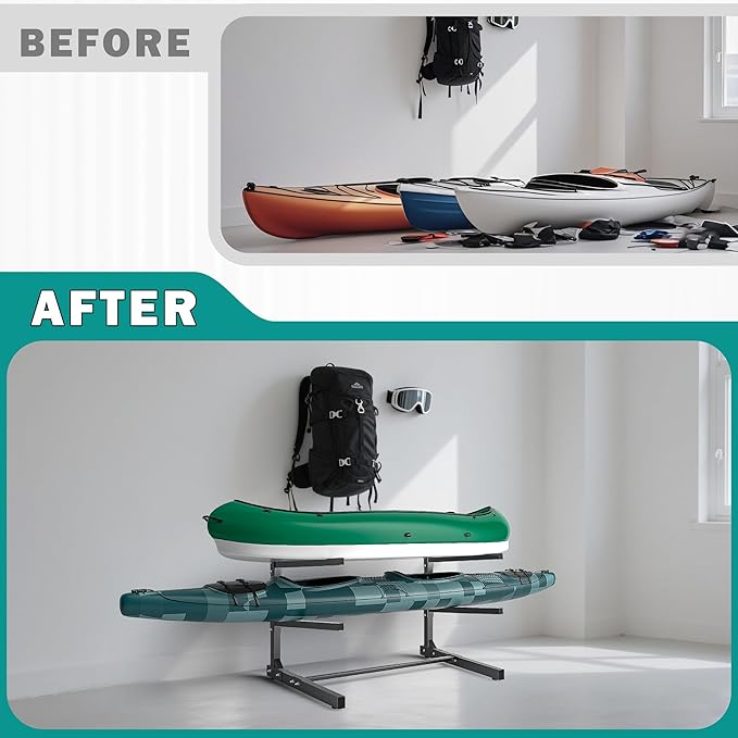 EVERHANGER Kayak Storage Rack, Adjustable Kayak Stand Holder, Freestanding Paddle Board Rack for Kayak, Canoe, Surfboard, 320lbs Capacity