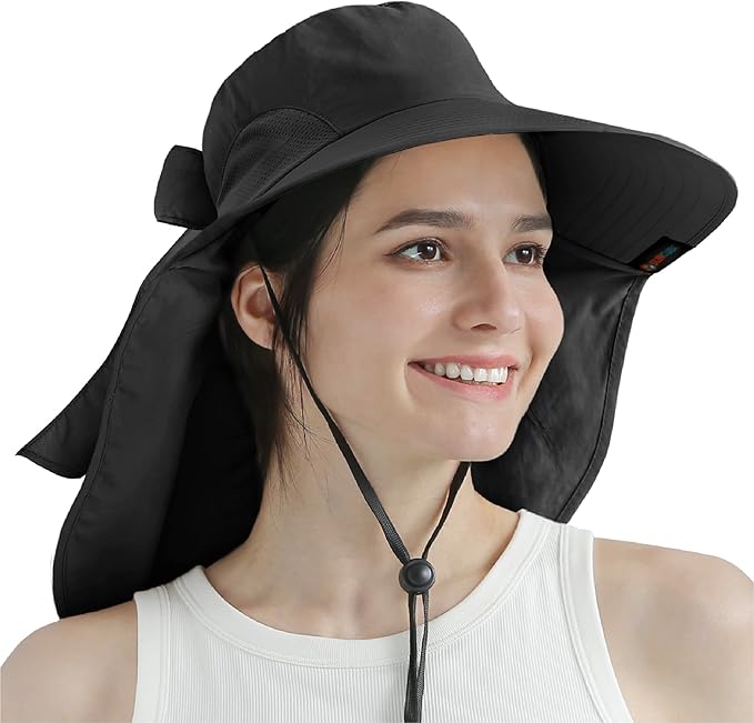 SUN CUBE Wide Brim Sun Hat with Neck Flap, UPF50+ Hiking Safari Fishing Hat for Men Women, Sun Protection Beach Hat