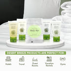 Travel Size Hotel Toiletry Set 150 Count 1 oz Bottles Guest Amenities for Vacation Rentals and Short Term Rentals Paraben Free Green Tea Lemongrass Scent Infused with Aloe and Olive Oil |Desert Breeze
