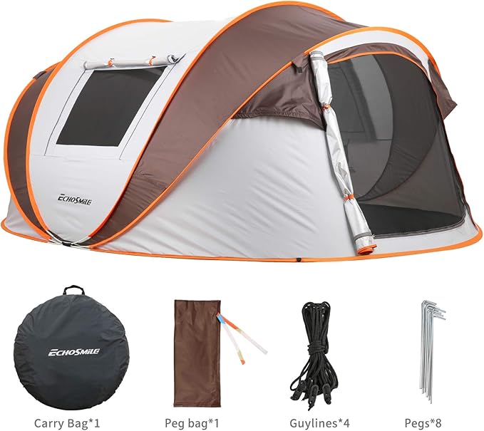 EchoSmile Instant Pop Up Camping Tent, 2/4/6 Person, Easy Setup Tent, Water Resistant Dome, Portable with Carry Bag