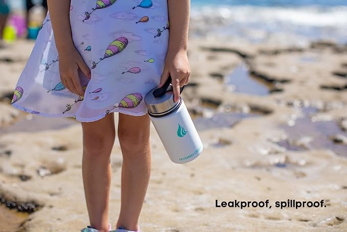 HYDRO CELL Stainless Steel Sport Water Bottle with Straw - Keeps Drinks Cold & Hot via a Leak Proof Metal Triple Insulated Vacuum Flask for All Sports and Outdoors Activities (White 14oz)