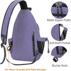 MOSISO Sling Backpack,Canvas Crossbody Hiking Daypack Bag with Anti-theft Pocket, Lilac