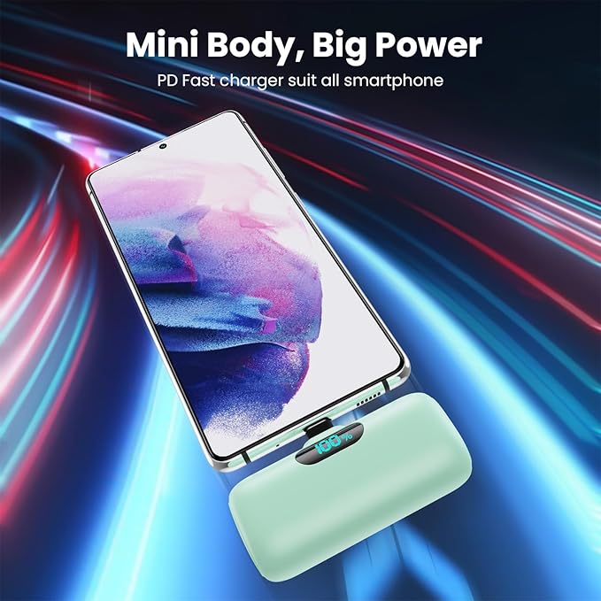 Mini Portable Charger 5000mAh Power Bank,15W PD USB C Cell Phone Portable Power, LCD Display Battery Pack Compatible With iPhone 15/15 Plus/15 Pro/15 Pro Max/Android/Samsung/Moto/LG (Type-C Only)