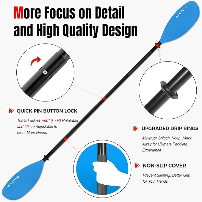 Kayak Paddles with Alloy Shaft and PP Blade, Floating Kayaking Oars, Adjustable 230-250 cm/90-98 Inches, 210-230 cm/82-90 Inches