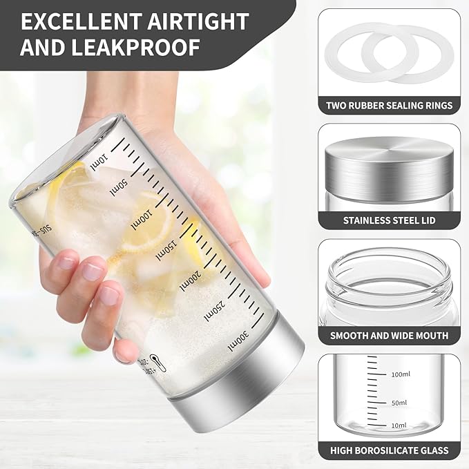 8 Oz Glass Juice Bottles, 4 Pack Glass Bottles with Lids, BPA Free, Borosilicate Glass, Leak Proof Lids for Juicing, Smoothies, Infused Water, Beverage Storage, Shaker Bottles