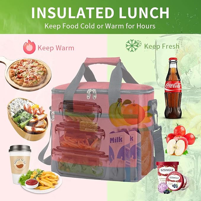 iknoe Large Cooler Bag Collapsible, 15L Insulated Bags, Leakproof Lunch Cooler Tote with Multi-Pockets for Adult, Insulated Lunch Box for Beach, Picnic,Work, Red 24-Can