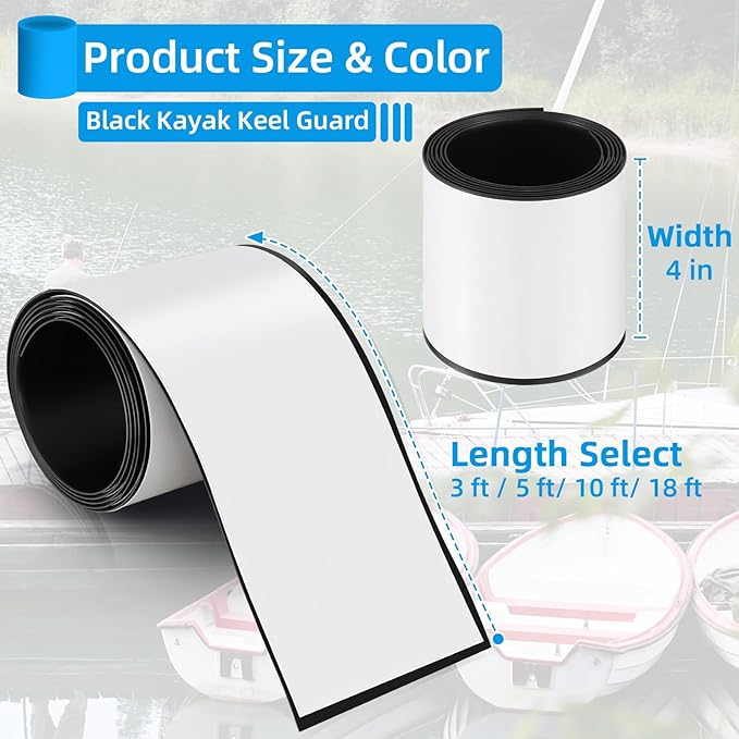 Keel Guard for Kayak,4" Width Black Boat Keel Protector for Kayak Canoe Jetski Catamarans SUPs Boards,Self Adhesive DIY Kayak Keel Guard Protector Tape Hull Shield Protective Guard
