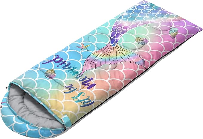 Kids Sleeping Bag for Boys Girls,Rocket Moon Print-Lightweight Warm Portable Outdoor Indoor-Waterproof Cold Weather Resistant Sleeping Bag for Camping Hiking