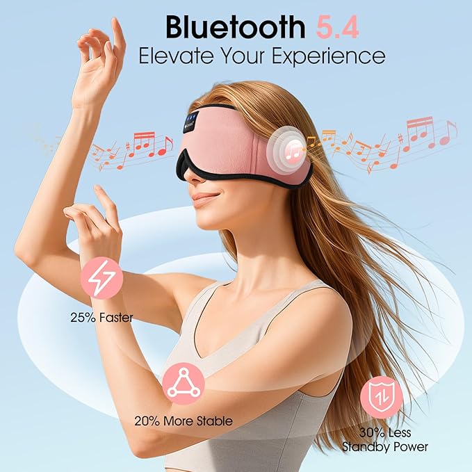 ZUMUSEN Bluetooth Sleep Headphones, 3D Wireless Music Eye Mask with Ultra-Thin Stereo Speakers, Adjustable Sleep Mask for Side Sleepers, Perfect for Travel, Meditation, Relaxation