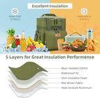 HSHRISH XLarge Expandable Tactical Lunch Box for Adults, Insulated Heavy Duty Lunch Pail, Leakproof Lunch Cooler for Men Work Outdoor Picnic Road Trip Camping, 36 Cans/22 L, Army Green