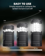 4 Pack Solar Camping Lantern with 1600mAh Rechargeable Battery, 30-Hour Runtime, 360° LED Tent Light & Super Bright Flashlight, Compact & Portable for Hiking, Emergency, Outdoor