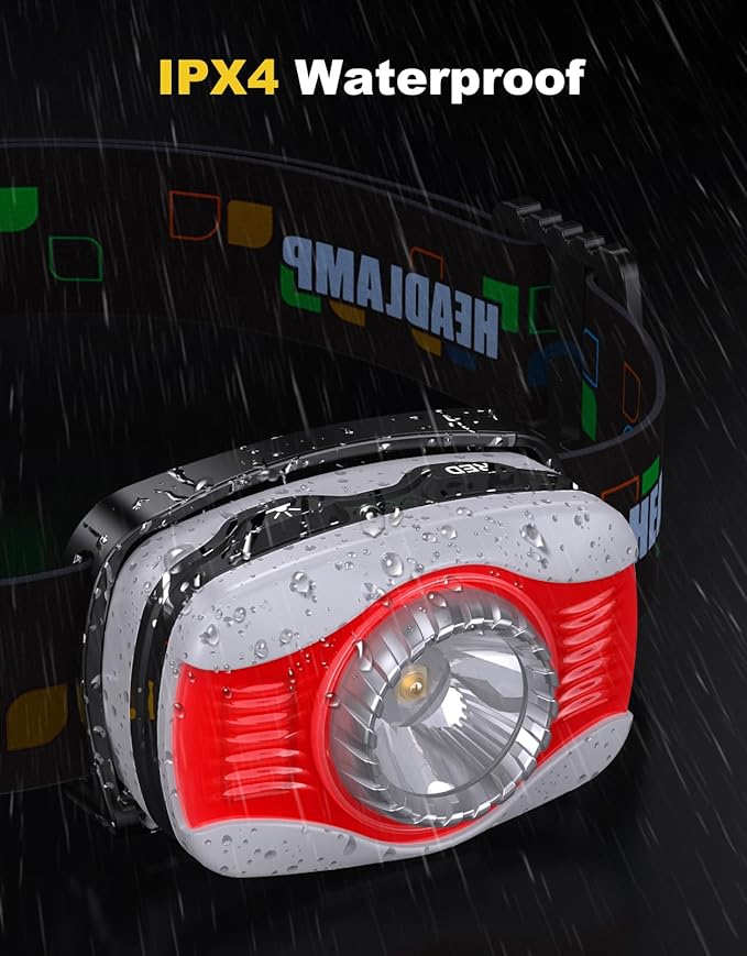 Rechargeable Headlamp, Ultra Bright LED Head Lamp 4+2 Modes, 45° Adjustable Headlight with Red Light, IPX4 Waterproof Lightweight Head Light Flashlight for Camping, Running, Hiking, Fishing