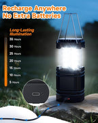 Solar Camping Lantern 4 Pack, Rechargeable LED Lantern with Flashlight, USB-C & Solar Powered, Collapsible Emergency Lights for Hurricane, Power Outages, Outdoor Use